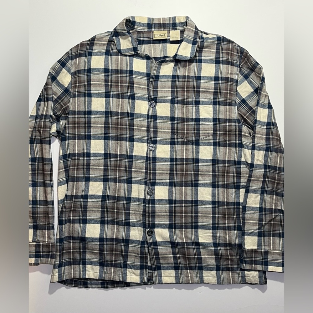 Men’s LL Bean Scotch Plaid Flannel Button Pajama Shirt, Large